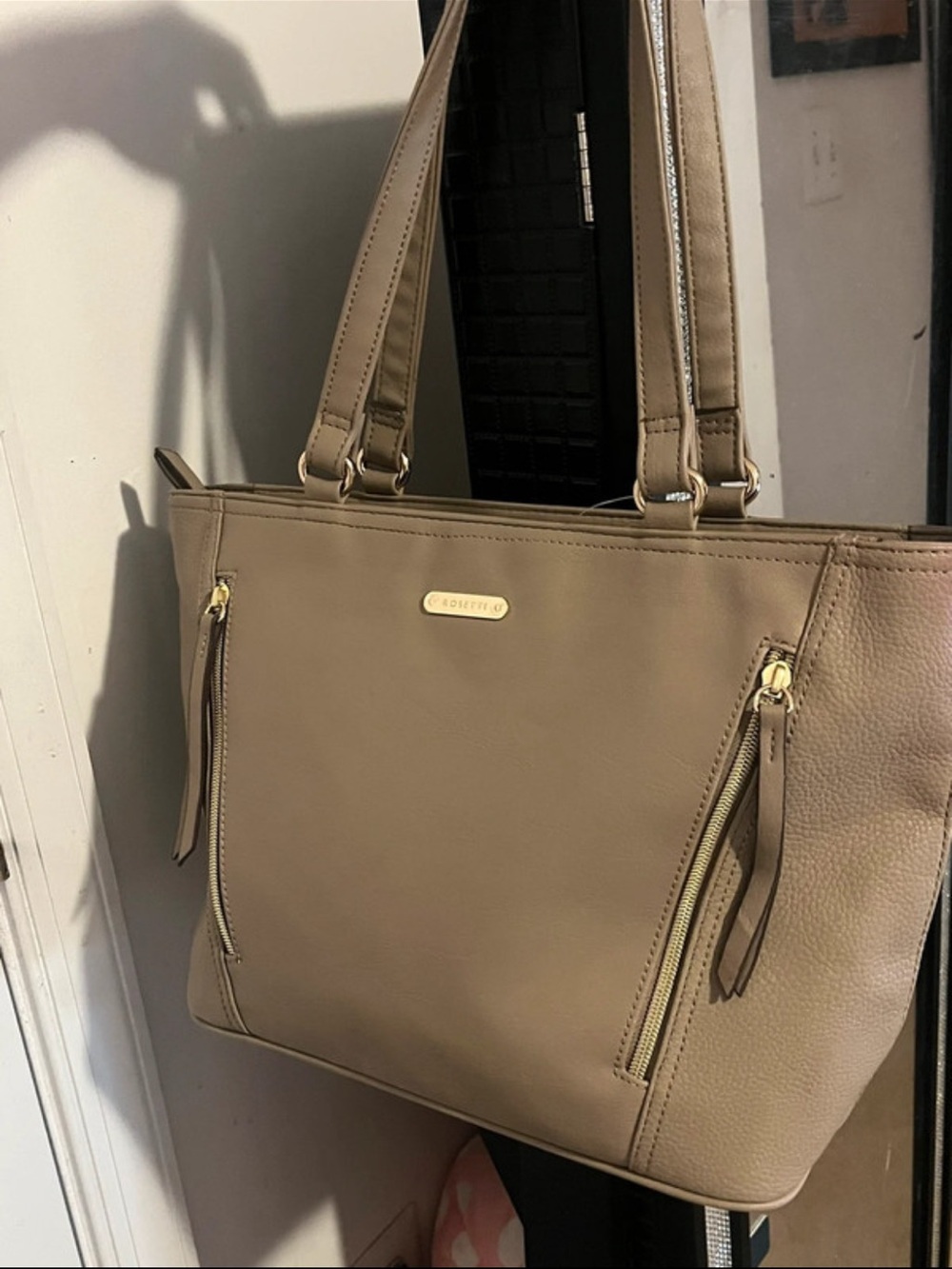 Rosetti shoulder purse. Minimalistic casual style. Gold accents